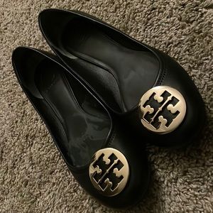 Black and Gold Tory Burch Reva Flats Size 13